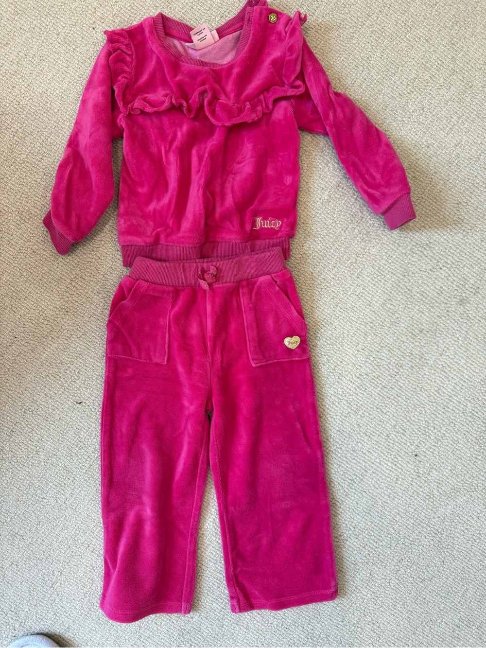 Juicy Couture Girls Hot Pink Velour Ruffle Pajama Set